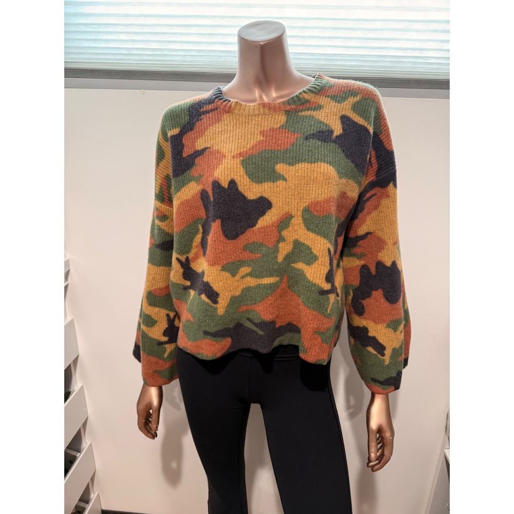 Madewell Womens Merino Wool Camo Cropped Pullover Sweater Military Grunge/M